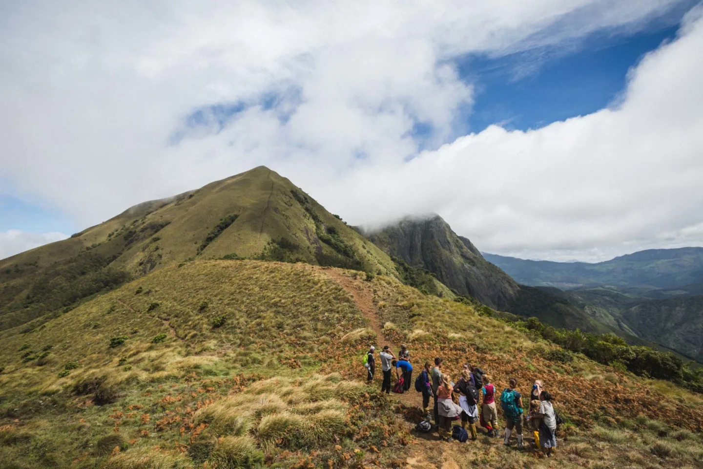 Western Ghats trek team resting at the top of a hill India South